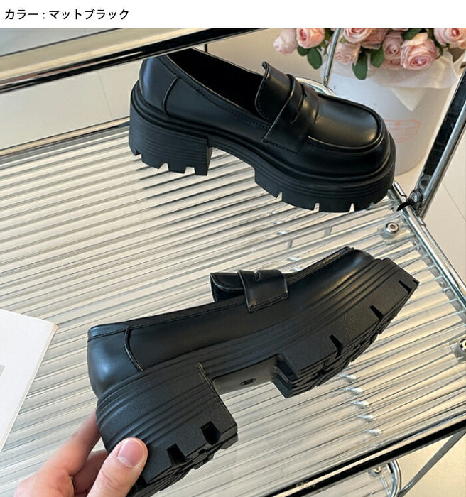 【7日内出荷】【7cmヒール】厚底ローファー レディース 7cmヒール コインローファー チャンキーソール ボリュームソール プラットフォーム 革靴 歩きやすい 疲れにくい 美脚 シューズ 脚長 韓国 ギャル プレッピー 学生 通学 制服コーデ ライブ 黒 白 オールシーズン