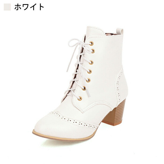 【7日内出荷】【5.5cmヒール】ショートブーツ レディース レースアップブーツ  編み上げ 袴ブーツ 防寒 ハイヒール チャンキーヒール 太ヒール 秋ブーツ 歩きやすい 痛くない 美脚 脚長効果 ダンス マニッシュ 卒業式 入学式 学生 女子 秋冬 小さいサイズ