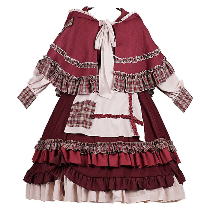 【7日内出荷】赤ずきん ロリータワンピース ワンピース ロリータドレス  マント付き 3点セット 三角巾付き 甘ロリ キュート 原宿 ガーリー 秋 冬