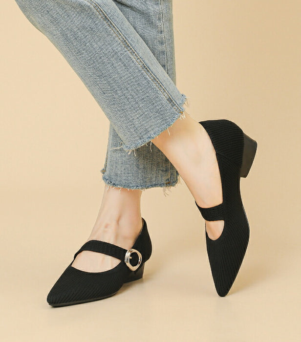 【7日内出荷】【3cmヒール】パンプス レディース 痛くない 歩きやすい ニット メリージェーン ポインテッドトゥ ローヒール 3cm チャンキーヒール 疲れない 柔らかい 脱げない 美脚 靴 軽量 オフィス 通勤 フォーマル 結婚式 母の日 大きいサイズ 黒 春 夏 秋