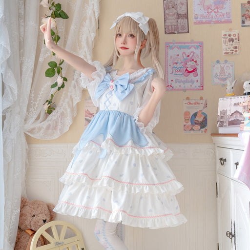 【7日内出荷】白桃のムース元素 ロリータキャミワンピース ロリータ衣装 ロリータドレス lolita キャミワンピース 袖なし 甘ロリ jsk リボン 原宿 ガーリー 可愛い 春 夏