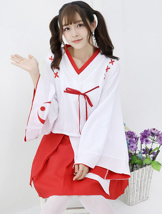 【7日内出荷】【3点セット】巫女 コスプレ 衣装 巫女服 巫女さん 巫女衣装 赤いみこ 上下セット 和服 着物 花魁 メイド服 振袖 袴風 プリーツ スカート 和風コスプレ 和装 コスプレ メイド服 メイドコスプレ 大人用 セクシー コスチューム 可愛い 女性 レディース 制服 変装