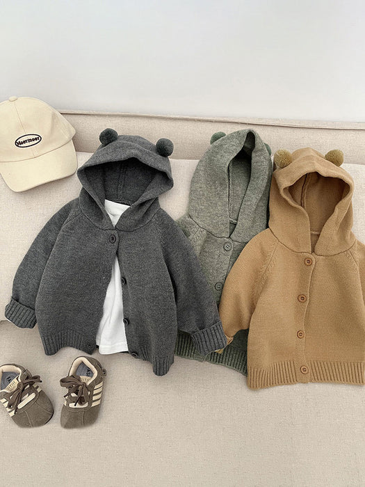【7日内出荷】ベビー カーディガン 赤ちゃん 子供 ジャケット ニット かわいい クマ耳 フード付き 着ぐるみ 長袖 キッズ 女の子 男の子 秋冬 編み物 セーター 重ね着 パーカー 出産祝い ギフト プレゼント 防寒 羽織 お出かけ おしゃれ アウター