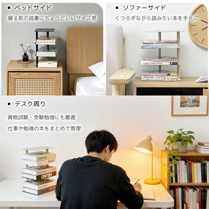 サイズ コンパクト書斎デスク 80x40x74cm収納バッグフック RAKU 積読解消 卓上本棚 3段 ミニ スリム 20×15×30cm コンパクト 本棚