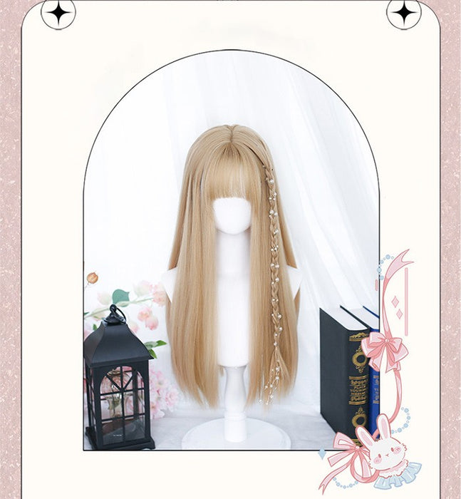 【7日内出荷】フルウィッグ lolita 長髪 ロリータ風 原宿風 かつら ストレート ゆめかわいい ゆめかわ ウィッグ 前髪あり ゴールド 金髪 レディース コスプレ 可愛い ロング 耐熱ウィッグ コスチューム 小顔効果抜群 文化祭 学園祭 イベント 変装 女装