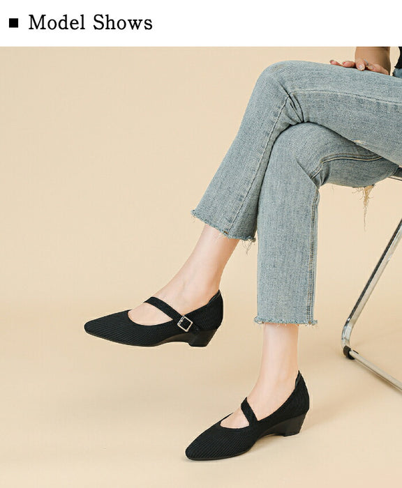 【7日内出荷】【3.5cmヒール】パンプス ニット メリージェーン レディース ストラップ ウェッジソール ローヒール 3.5cm スクエアトゥ 痛くない 歩きやすい 疲れない 柔らかい 脱げない 安定感 軽量 オフィス 通勤 フォーマル ママコーデ 小さいサイズ 春夏秋