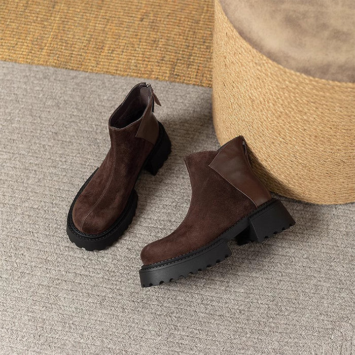 【7日内出荷】【 4cmヒール】ショートブーツ レディース ブーツ 厚底 裏起毛 ヴィンテージ風 バックジッパー スエード PU 4cm ヒール チャンキーヒール 太ヒール 安定感 黒 コンフォート 美脚 靴 通学 通勤 おしゃれ 韓国 歩きやすい 疲れない 痛くない 滑りにくい 大きいサイズ 22cm～24.5cm 春秋冬