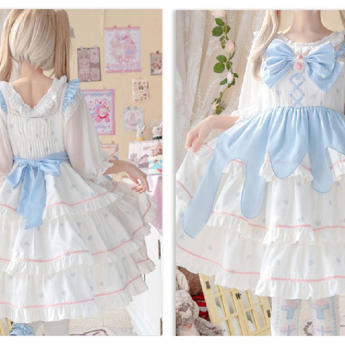 【7日内出荷】白桃のムース元素 ロリータキャミワンピース ロリータ衣装 ロリータドレス lolita キャミワンピース 袖なし 甘ロリ jsk リボン 原宿 ガーリー 可愛い 春 夏