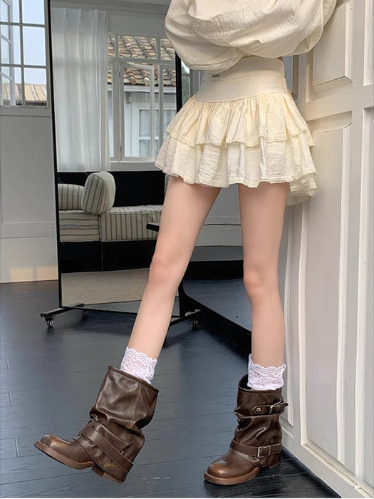 【7日内出荷】【4.5cmヒール】ウエスタンブーツ ナウシカブーツ ショートブーツ レディース ブーツ パンク系 ヴィンテージ ウエスタン ゆったり ミドル丈 PU 4.5cm チャンキーヒール 太ヒール 安定感 美脚 靴 通学 通勤 おしゃれ 春秋冬 韓国 歩きやすい 疲れない 痛くない 大きいサイズ 22cm～24.5cm 黒