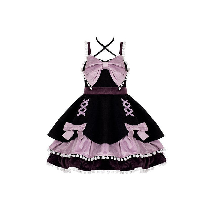 ロリータJSKワンピース 袖なし ロリータドレス 蝶結び付き ベルト付き オリジナルデザイン 甘ロリ フリル リボン 可愛い 原宿 レディース ガーリー キュート