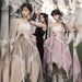 【7日内出荷】3点セット ロリータワンピース キャミワンピース ロリータ衣装 lolita jsk 全3色 不規則裾 付け袖付き 甘ロリ レース 原宿 可愛い ガーリー 春秋 S/M/L