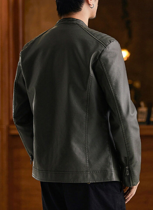 ライダース ジャケット メンズ PU レザージャケット バイクジャケット 裏起毛 フェイクレザー ブルゾン ライトアウター  防寒 保温 秋冬 ツーリング きれいめ カジュアル シンプル おしゃれ 大人 大きいサイズ ブラック グリーン ブラウン