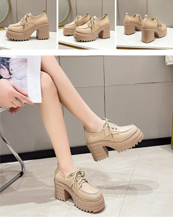 【7日内出荷】【10cmヒール】オックスフォードシューズ 厚底シューズ レディース 厚底 チャンキーヒール 太ヒール Uチップ 革靴 レザー 合皮 シャーク 歩きやすい 疲れにくい 美脚 脚長 おしゃれ 学生 通学 通勤 黒 オフホワイト ベージュ 秋冬 シューズ