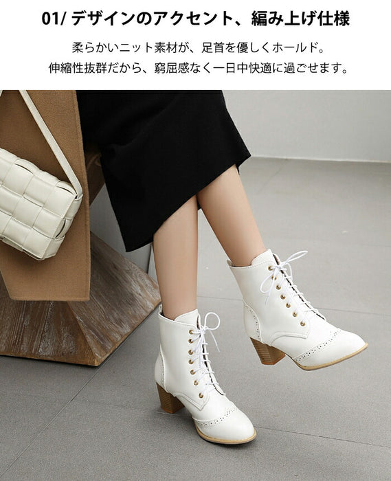 【7日内出荷】【5.5cmヒール】ショートブーツ レディース レースアップブーツ  編み上げ 袴ブーツ 防寒 ハイヒール チャンキーヒール 太ヒール 秋ブーツ 歩きやすい 痛くない 美脚 脚長効果 ダンス マニッシュ 卒業式 入学式 学生 女子 秋冬 小さいサイズ