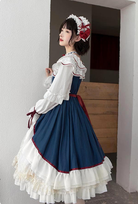 【7日内出荷】 ロリータ 森ガール ワンピース Aライン Lolita 2way オフショルダー 長袖 レース フリル 半袖 萌え萌え 可愛い かわいい プリンセス お姫様 プレゼント ミモレ丈 レディース ロココ コスチューム 仮装 ハロウィン 学園祭 文化祭 ベージュ ネイビー