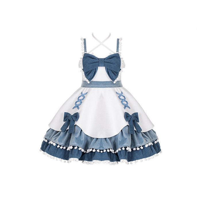 ロリータJSKワンピース 袖なし ロリータドレス 蝶結び付き ベルト付き オリジナルデザイン 甘ロリ フリル リボン 可愛い 原宿 レディース ガーリー キュート