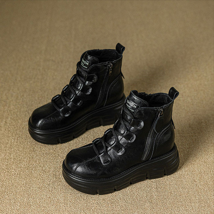 【7日内出荷】ショートブーツ レディース ブーツ 厚底 サイドジップ レースアップブーツ 秋ブーツ カジュアル 日常 通勤 美脚 おしゃれ 痛くない 履きやすい 柔らかい 幅広 ゆったり ラウンドトゥ きれいめ シンプル 大人気 クール 春夏秋冬 韓国 仕事 PU 合皮 原宿系 細見え 黒 ブラウン