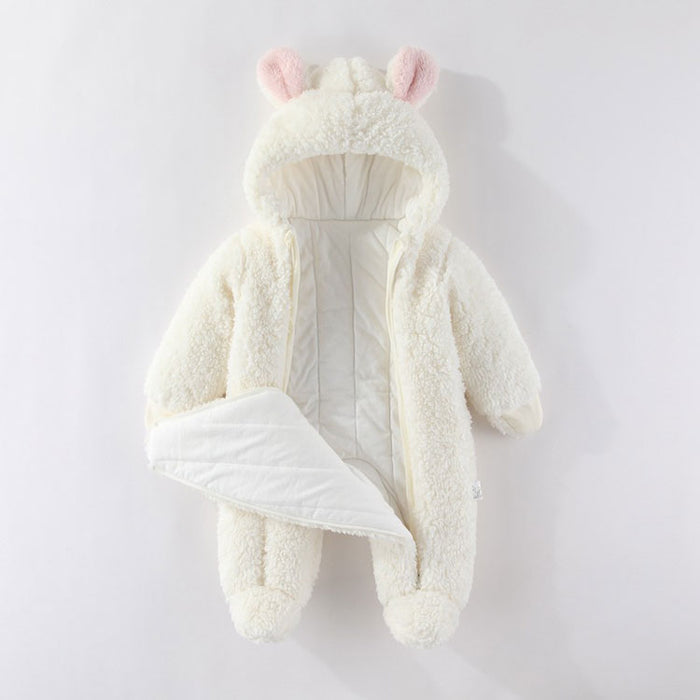 【7日内出荷】ベビー ジャンプスーツ 着ぐるみ もこもこ　カバーオール 新生児 赤ちゃん キッズ ベビー服 ロンパース 冬 退院着 プレゼント アウター くま うさぎ 出産祝い ギフト  男の子 女の子 防寒 着ぐるみ  防寒 寝袋  あったか 厚手