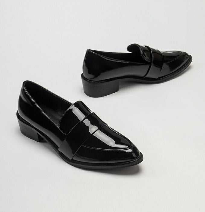 【7日内出荷】【4cmヒール】ローファー パンプス プレーン レディース 歩きやすい 疲れない 走れる 厚底 4cmヒール PU ポインテッドトゥ チャンキーヒール 美脚 靴 黒 柔らかい エナメル スムース きれいめ オフィス 通勤 立ち仕事 入学式 卒業式 ママコーデ おしゃれ