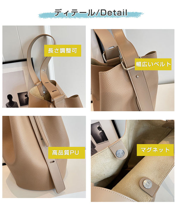 【7日内出荷】【2WAY】ショルダーバッグ レディース バケツ型  内袋 巾着インナーバッグ付き 大容量 斜めがけ 肩掛け 大きめ  PUレザー ママバッグ ワンショルダー 高見え お出かけ デート かわいい 通勤 通学 母の日 クリスマス プレゼント ギフト