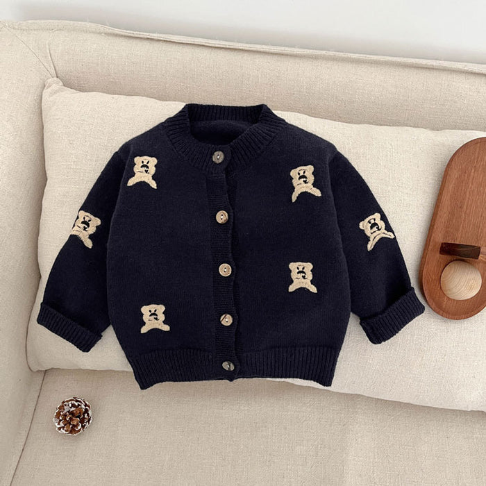 【7日内出荷】ベビー服 くま柄 カーディガン ニット トップス コート キッズ服  赤ちゃん 子供服 厚手 長袖 赤ちゃん 子供 ジャケット 羽織 重ね着 子供 秋 冬 カジュアル ナチュラル おしゃれ  重ね着 パーカー 出産祝い ギフト プレゼント 防寒