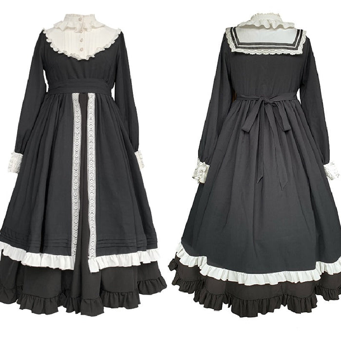 【7日内出荷】シスター風 ロリータワンピース 長袖ワンピース ロリータドレス lolita 付け襟付き レース フリル 甘ロリ 可愛い 原宿 レディース ガーリー 春秋冬