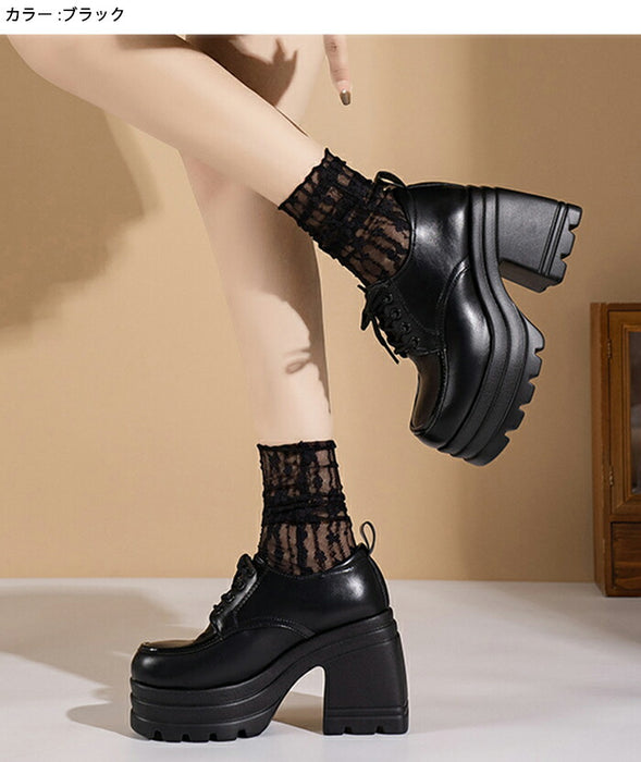 【7日内出荷】【10cmヒール】厚底オックスフォード シューズ レディース レースアップ  ハイヒール 超厚底 チャンキーヒール ボリュームソール プラットフォーム レースアップ 革靴 歩きやすい 疲れにくい 脚長 韓国 地雷系 学生 通勤 黒 茶色 オールシーズン