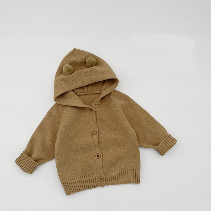 【7日内出荷】ベビー カーディガン 赤ちゃん 子供 ジャケット ニット かわいい クマ耳 フード付き 着ぐるみ 長袖 キッズ 女の子 男の子 秋冬 編み物 セーター 重ね着 パーカー 出産祝い ギフト プレゼント 防寒 羽織 お出かけ おしゃれ アウター