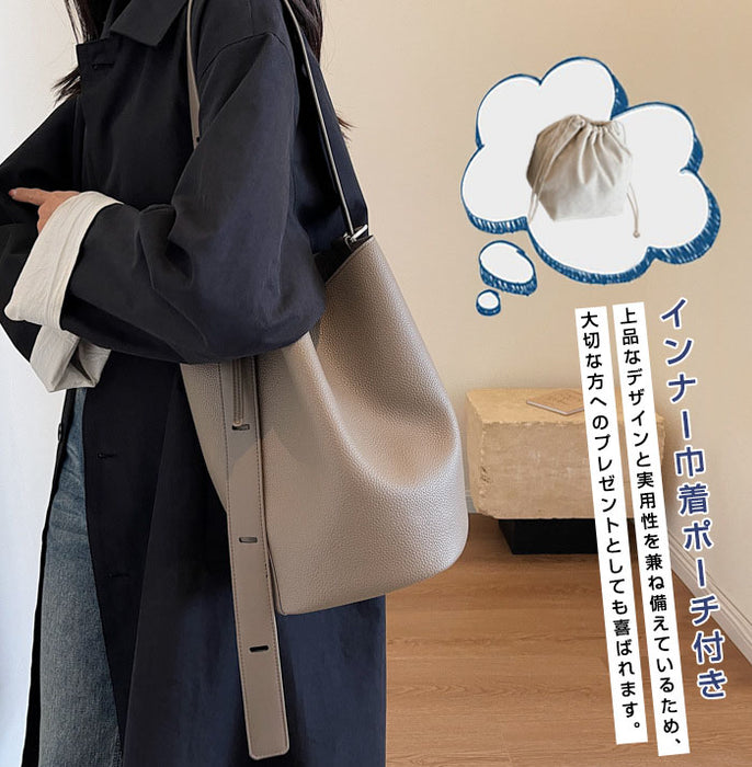 【7日内出荷】【2WAY】ショルダーバッグ レディース バケツ型  内袋 巾着インナーバッグ付き 大容量 斜めがけ 肩掛け 大きめ  PUレザー ママバッグ ワンショルダー 高見え お出かけ デート かわいい 通勤 通学 母の日 クリスマス プレゼント ギフト