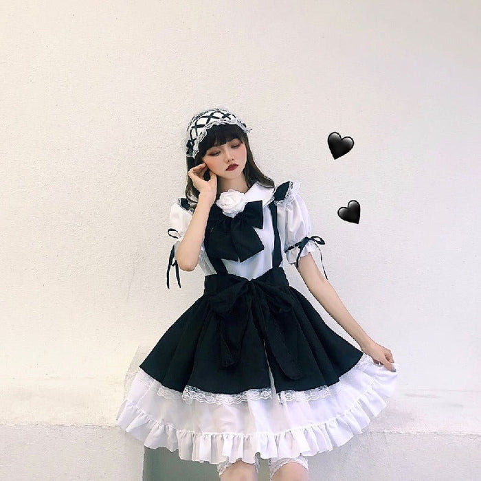 【7日内出荷】6点セット メイド服 ミニ丈 メイド喫茶 メイドコスチューム ジャパニーズメイド lolitaメイド服 セット ミニスカ ハロウィン 衣装 仮装 パーティ コスプレ ウェイトレス