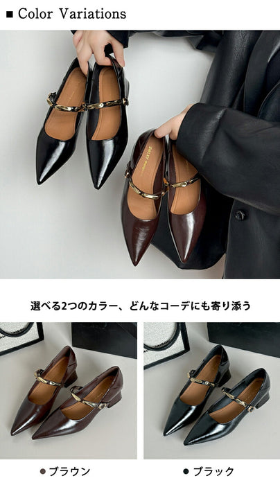 【7日内出荷】【4.5cmヒール】メリージェーン パンプス レディース 走れる ストラップ チャンキーヒール 太めヒール 4.5cm ポインテッドトゥ 痛くない 歩きやすい 疲れない メタリック 美脚 靴 きれいめ オフィス 通勤 フォーマル お呼ばれ 結婚式 パーティー 秋冬 春