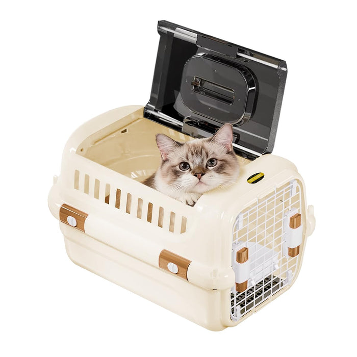 RAKU ペットキャリー ダブルドア 扉左右開閉 トップオープン 超小型犬・猫用 片手で開閉 大空間 取っ手 スノコ 給餌ボウル付き 航空機対応 シート敷き可能 ドライブ 旅行 災害時