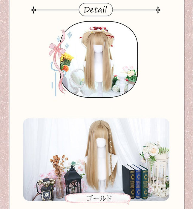 【7日内出荷】フルウィッグ lolita 長髪 ロリータ風 原宿風 かつら ストレート ゆめかわいい ゆめかわ ウィッグ 前髪あり ゴールド 金髪 レディース コスプレ 可愛い ロング 耐熱ウィッグ コスチューム 小顔効果抜群 文化祭 学園祭 イベント 変装 女装