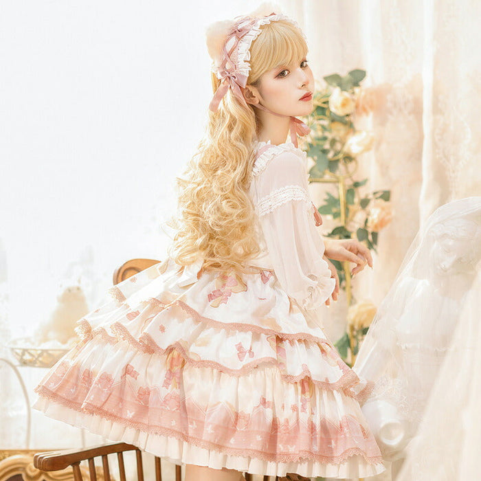 【7日内出荷】ロリータキャミワンピース ロリータ衣装 ロリータドレス lolita キャミワンピース 女の子 春 夏 猫元素 袖なし 甘ロリ jsk リボン レース 原宿 ガーリー 可愛い S/M/L/XL