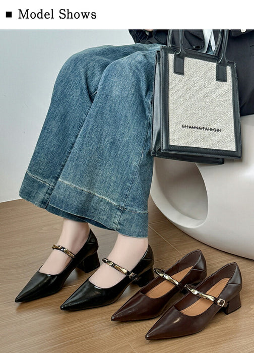 【7日内出荷】【4.5cmヒール】メリージェーン パンプス レディース 走れる ストラップ チャンキーヒール 太めヒール 4.5cm ポインテッドトゥ 痛くない 歩きやすい 疲れない メタリック 美脚 靴 きれいめ オフィス 通勤 フォーマル お呼ばれ 結婚式 パーティー 秋冬 春