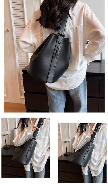 【7日内出荷】【2WAY】ショルダーバッグ レディース バケツ型  内袋 巾着インナーバッグ付き 大容量 斜めがけ 肩掛け 大きめ  PUレザー ママバッグ ワンショルダー 高見え お出かけ デート かわいい 通勤 通学 母の日 クリスマス プレゼント ギフト