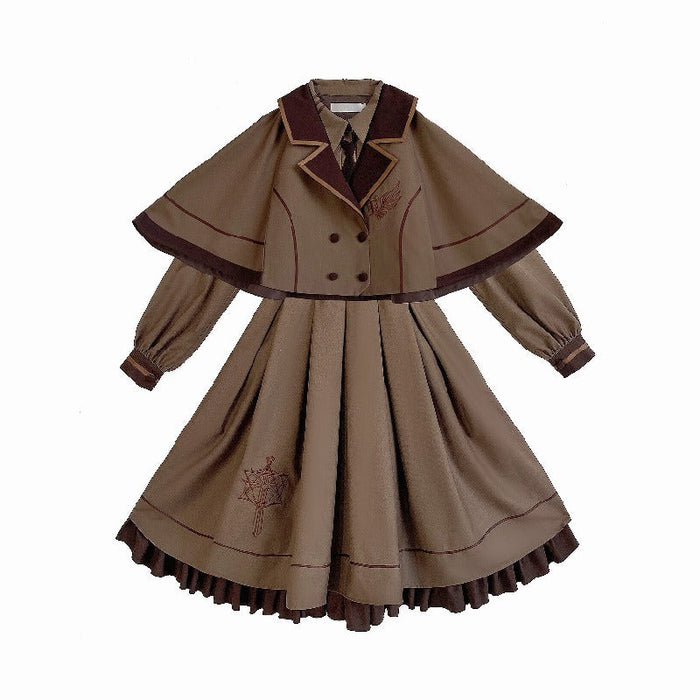 【7日内出荷】3点セット ロリータワンピース 長袖ワンピース ロリータドレス lolita マント付き ネクタイ付き 甘ロリ 可愛い 原宿 レディース ガーリー 春秋冬 S/M/L