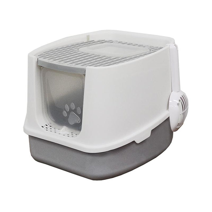 RAKU 猫トイレ ネコトイレ ダブル脱臭 砂の飛び散り防止 2WAY出入り方法 掃除しやすい スコップ付 大容量 優れた耐久性 猫用トイレ 上から猫トイレ