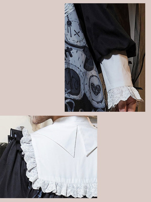 【7日内出荷】ワンピース ロリータ ハロウィン テディベア柄 ショート丈 ミニ レディース 長袖 ゴスロリ ゴシック 秋冬 暗黒風 リボン レー フリル ロリータワンピース コスチューム コスプレ 衣装 可愛い 仮装 パーティー イベント 文化祭 ブラック 黒 S M L