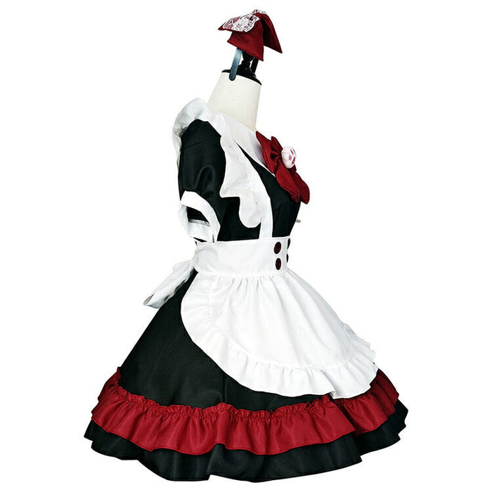 【5点セット】メイド服 赤 メイド 服 送料無料 コスプレ ハロウイーン ネコ クラシック メイドカフェ 制服 ユニフォーム 萌え系 撮影会 本格的 可愛い コスチューム 衣装 仮装 かわいい お茶会アイドル おしゃれ セット ウェイトレス クラシカル アニメ ゴスロリ ロリータ S-5XL