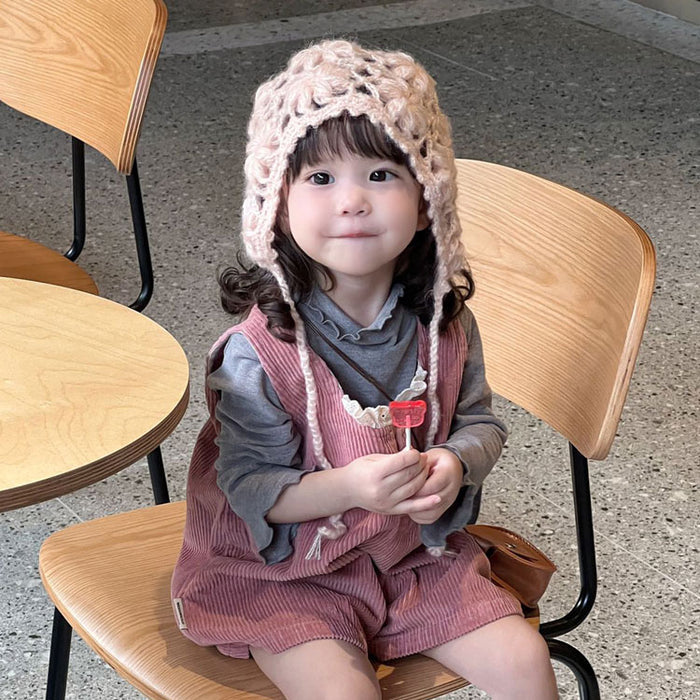 【7日内出荷】ニット ボンネット ベビー 帽子 ナチュラル ベビー服 女の子 透かし編み スカラップ ボンネット 冬 花 ひも  無地  防寒 お出掛け  おしゃれ 韓国子供服   あご紐 祝い 出産祝い プレゼント 記念撮影 写真  お宮参り セレモニー フード