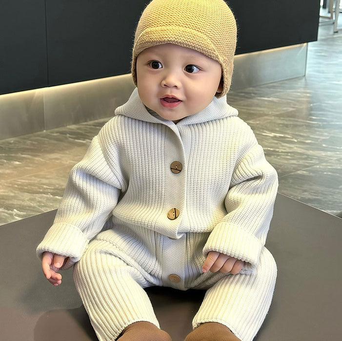 ベビー ロンパース ニット セーター  男の子 女の子 カバーオール 春秋冬 ベビー服 フード付き リブ ニット オールインワン キッズ 長袖 防寒 暖かい 子供服 新生児 赤ちゃん おしゃれ 可愛い ルームウェア 部屋着 パジャマ 誕生日 出産お祝い プレゼント