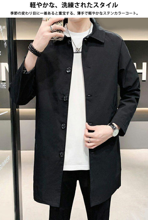 【M-5XL】ステンカラーコート メンズ スプリングコート ビジネスコート アウター 薄手 防風 軽量 カジュアル 通勤 通学 フォーマル カジュアルコート シンプル 無地 トレンチコート ロングコート 春 秋 服 黒 アイボリー 小さいサイズ 大きいサイズ