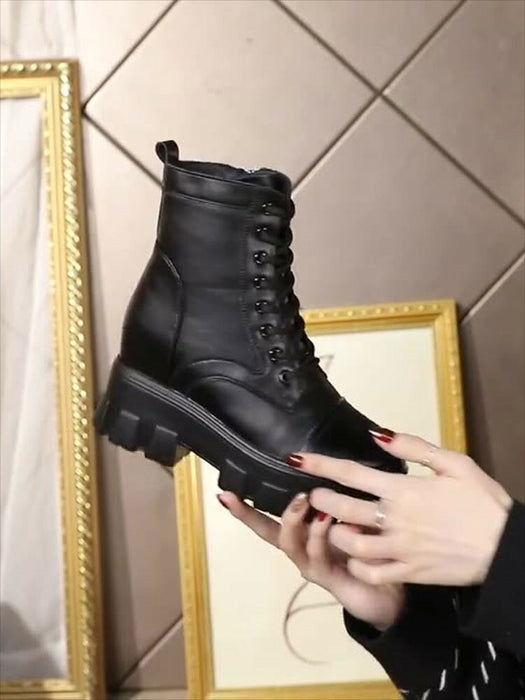 【7日内出荷】ショートブーツ レースアップブーツ レディース 厚底 ブーツ 太ヒール サイドジップ 靴 黒 編み上げブーツ 日常 通勤 美脚 カジュアル ラウンドトゥ おしゃれ 痛くない 履きやすい 柔らかい 幅広 きれいめ シンプル 大人気 春夏秋冬 韓国 仕事 細見え 合皮 裏起毛 メッシュ