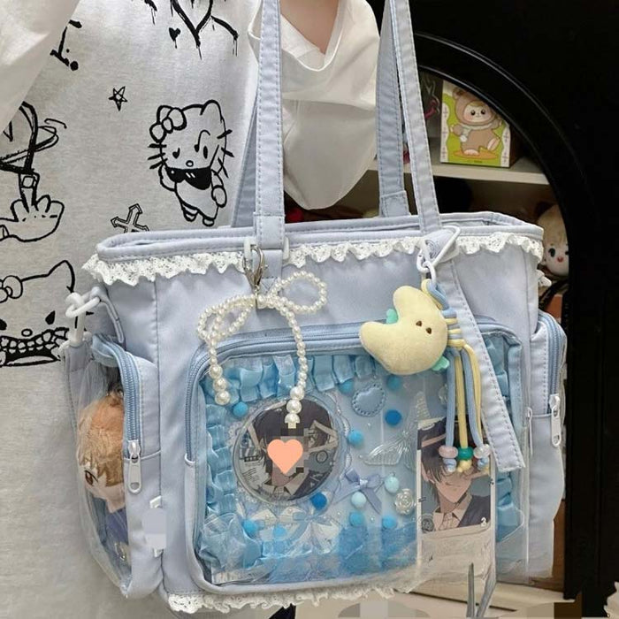 【7日内出荷】【2WAY】ショルダーバッグ 肩掛け トートバッグ  痛バ バッグ 無地 軽量 ぬいぐるみバッグ ビニールバッグ 透明 缶バッジ 見せる収納 痛バック 通学 推し活 通勤 カジュアル レディース おしゃれ 女の子 かわいい