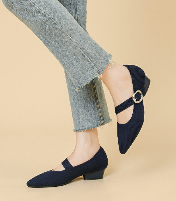 【7日内出荷】【3cmヒール】パンプス レディース 痛くない 歩きやすい ニット メリージェーン ポインテッドトゥ ローヒール 3cm チャンキーヒール 疲れない 柔らかい 脱げない 美脚 靴 軽量 オフィス 通勤 フォーマル 結婚式 母の日 大きいサイズ 黒 春 夏 秋