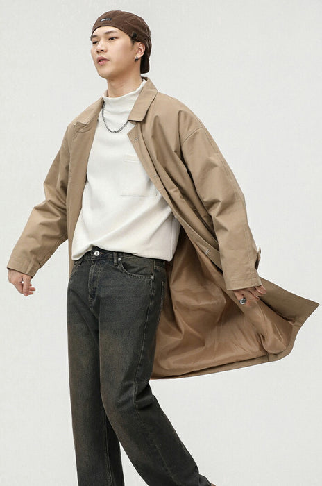 【M-3XL】コート メンズ ステンカラーコート スプリングコート ビジネスコート アウター ゆったり 綿 薄手 ライトアウター ロングコート ビジネス カジュアル きれいめ 通勤 通学 シンプル 無地 韓国 おしゃれ 春 秋 服 黒 ベージュ 大きいサイズ