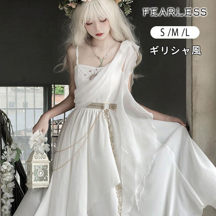 【7日内出荷】ロリィタ ワンピース ワンピ シフォンワンピース  レディース ハロウィン きれいめ 体型カバー ギリシャ 仮装 ミディアム丈
