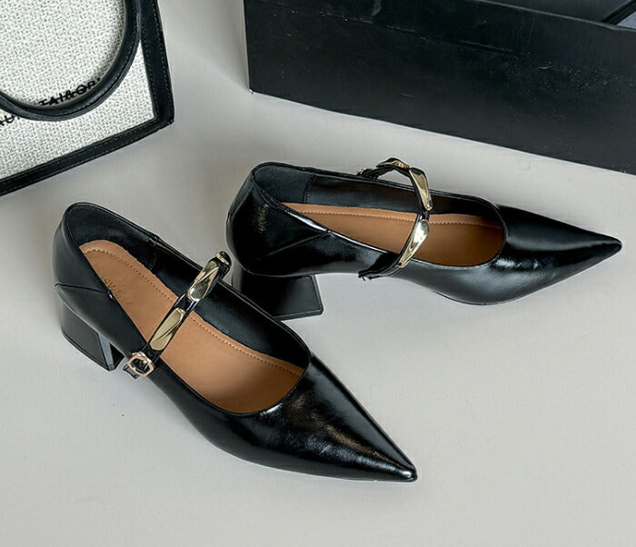 【7日内出荷】【4.5cmヒール】メリージェーン パンプス レディース 走れる ストラップ チャンキーヒール 太めヒール 4.5cm ポインテッドトゥ 痛くない 歩きやすい 疲れない メタリック 美脚 靴 きれいめ オフィス 通勤 フォーマル お呼ばれ 結婚式 パーティー 秋冬 春