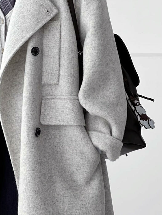 【7日内出荷】チェスターコート レディース アウター コート ジャケット ミドル丈 ダブルボタン 韓国 秋冬 暖かい 防寒 厚手 長袖 テーラード きれいめ フォーマル カジュアル ゆったり 体型カバー おしゃれ M L XL 通勤 通学 オフィス デート グレー